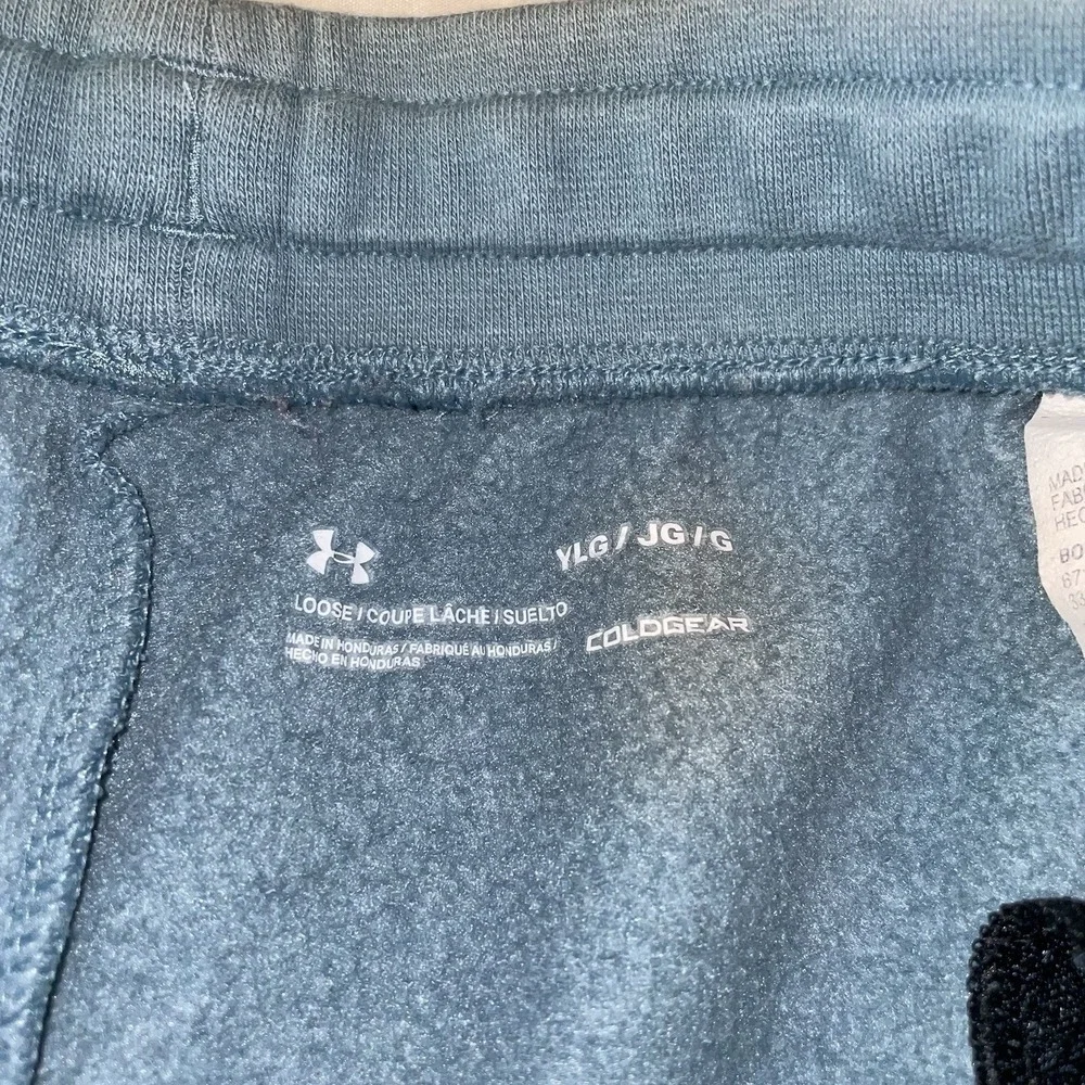 Under Armour Boys ColdGear Joggers Blue Gray Orange Logo Sweatpants YLG‎ Large